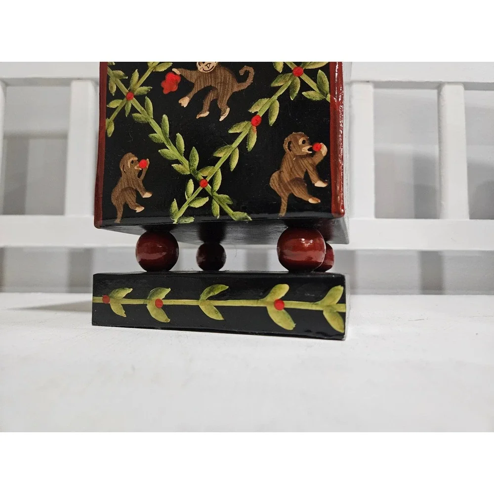Vintage Toleware Vase or Cachepot Feat. Handpainted Monkeys & Vines
